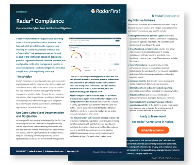 Radar® Compliance: Operationalize Cyber Event Notification Obligations